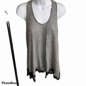Black White Striped Lace Racerback Tank Top L